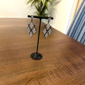 Black Geometric Drop Earrings with Silver Rhinestones | Boutique